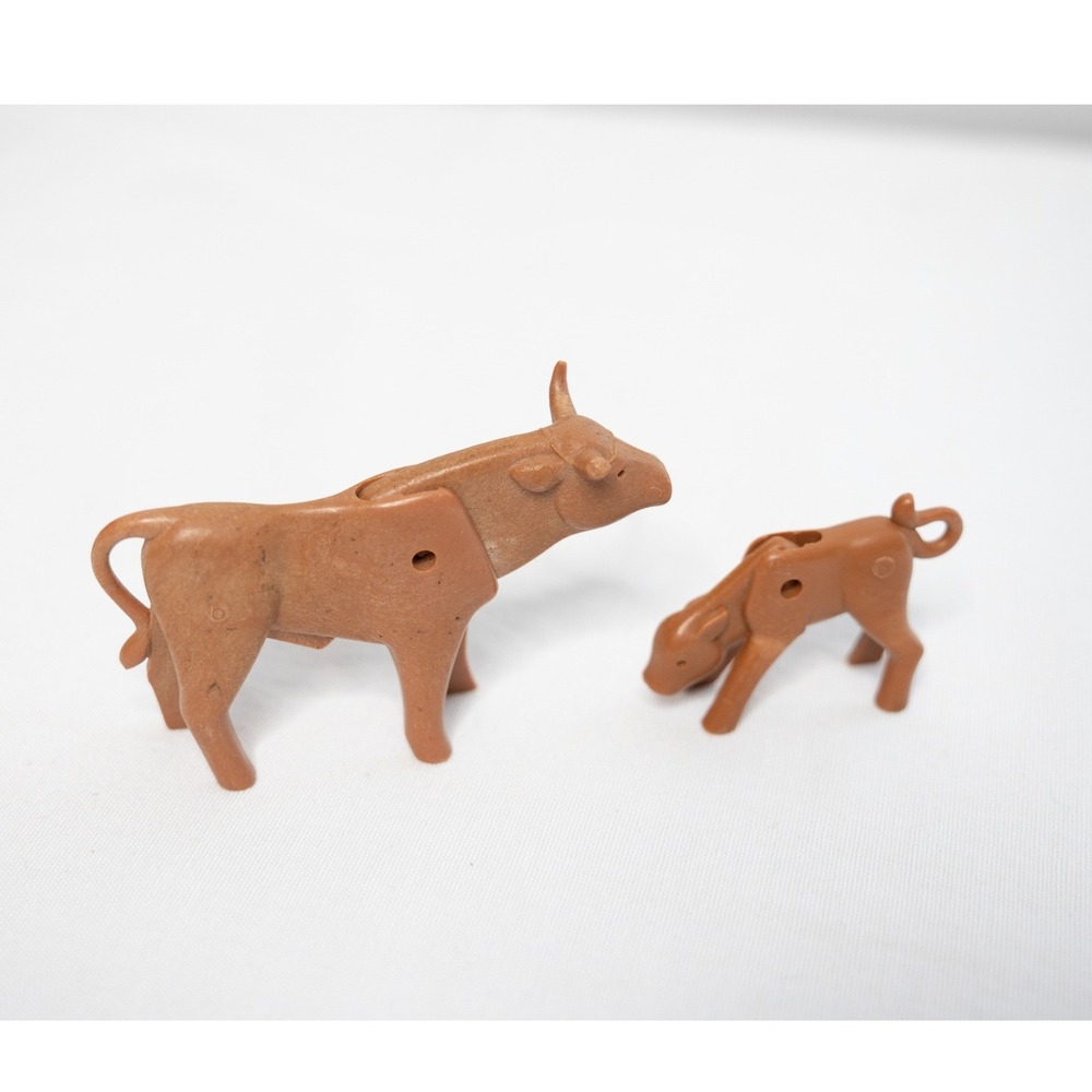 1970s Playmobil Bull and Calf Figures Brown Excellent Vintage Farm Toys